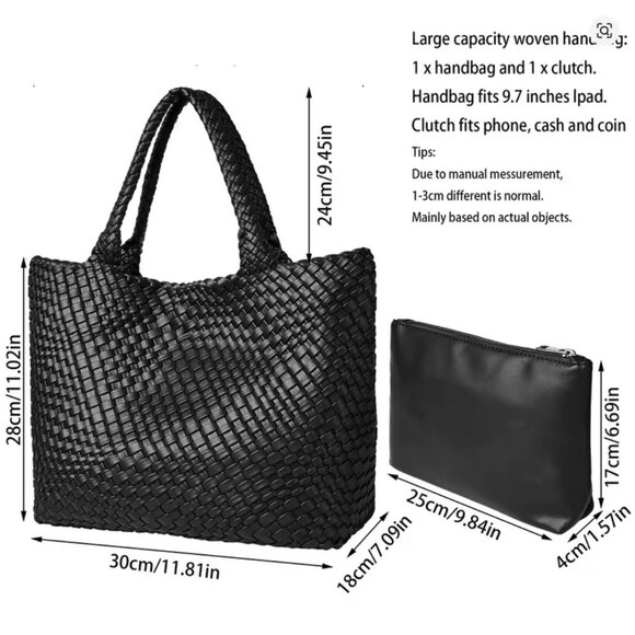 New woven vegan leather shoulder tote - Picture 8 of 11